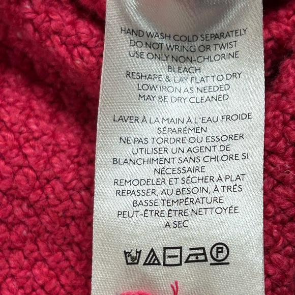 Anthropologie Maeve Tilly Varsity Cable Knit V-Neck Sweater Raspberry Pink 2X - Picture 7 of 11